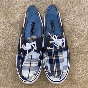 NWOT Womens Sperry Slip-On Shoes Size 6.5 Blue and White Plaid